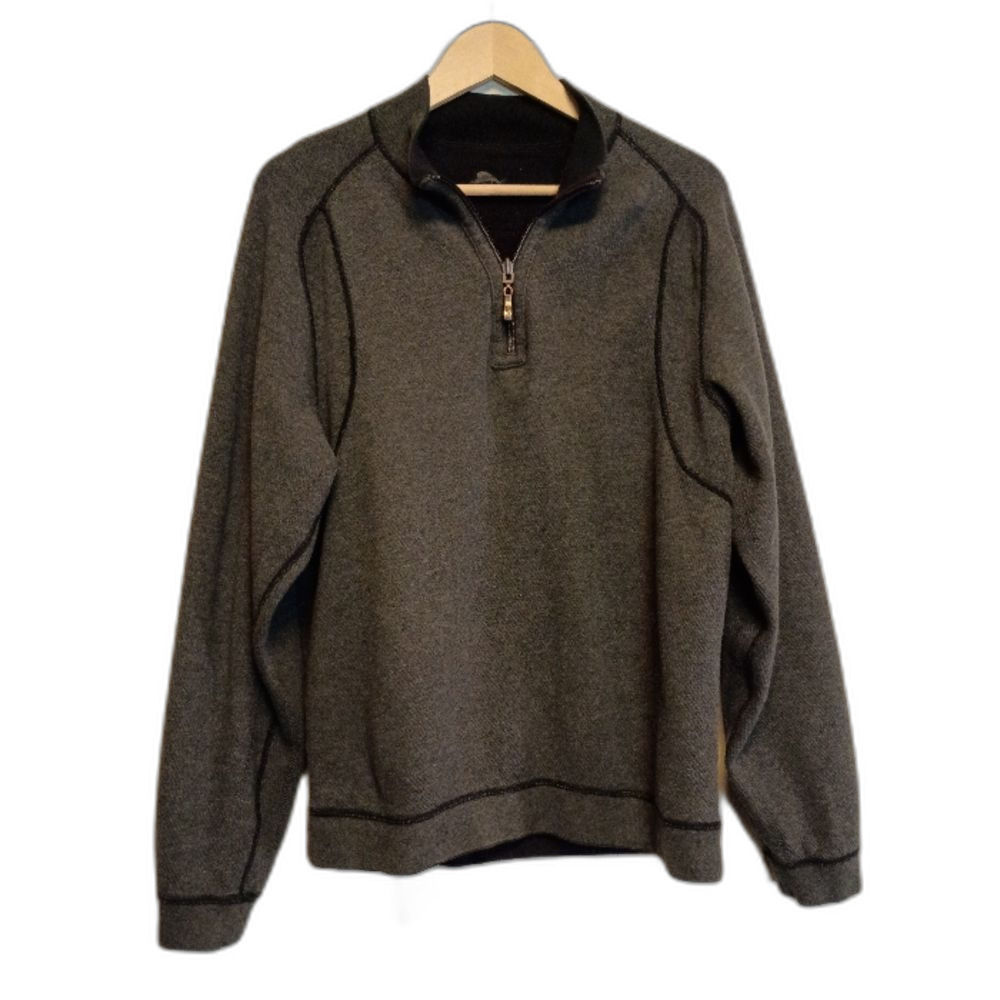 Tommy Bahama Reversible Quarter Zip Pullover Black/Gray Men's L Large